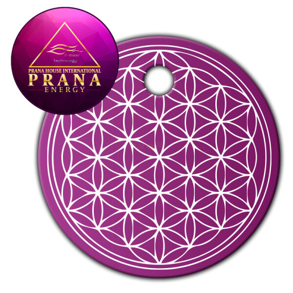 Płytka Tesla® zawieszka okrągła - Kwiat Życia - Purpura