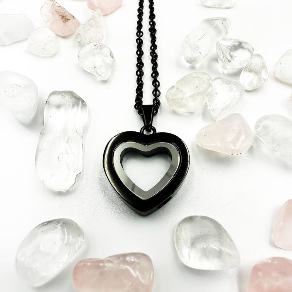 Zawieszka informacyjna serduszko czarno-srebrne GANS lub esencje kwiatowe - Information Jewelry