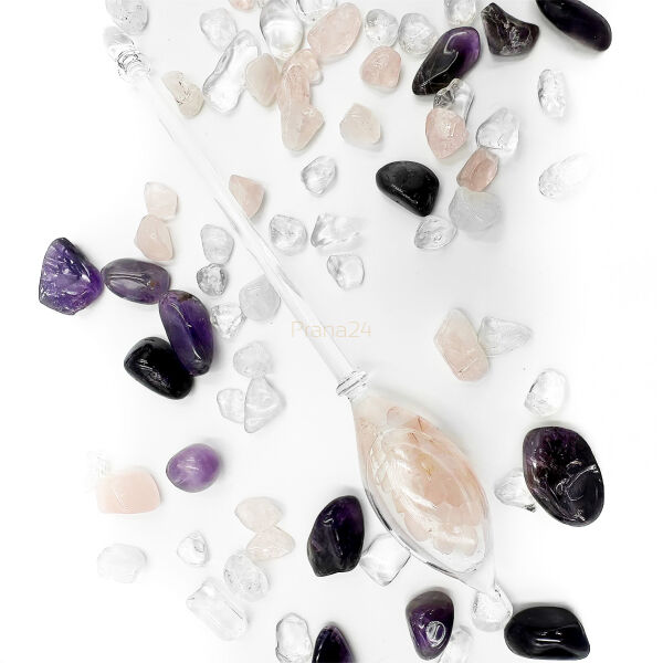 Mieszadełko szklane informacyjne do wody z Kwarcem różowym - Information Jewelry