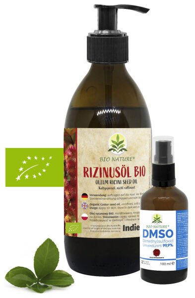 Zestaw Olej rycynowy BIO nierafinowany 250 ml + DMSO 100 ml