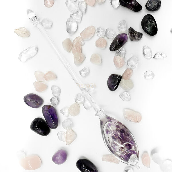 Mieszadełko szklane informacyjne do wody z Ametystem - Information Jewelry