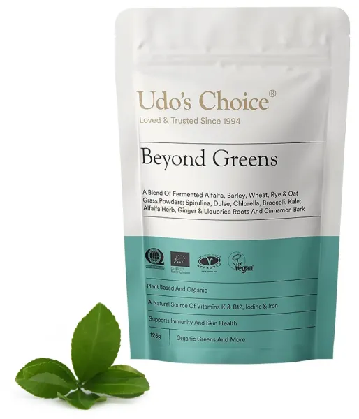 Udo's Choice Beyond Greens, Fermentowana mieszanka ekologicznych zielonych roślin i alg w proszku, 125g