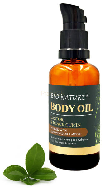 Organiczny olejek do ciała Rycyna & Czarnuszka – Drzewo sandałowe i mirra 50 ml