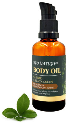 Organiczny olejek do ciała Rycyna & Czarnuszka – Drzewo sandałowe i mirra 50 ml